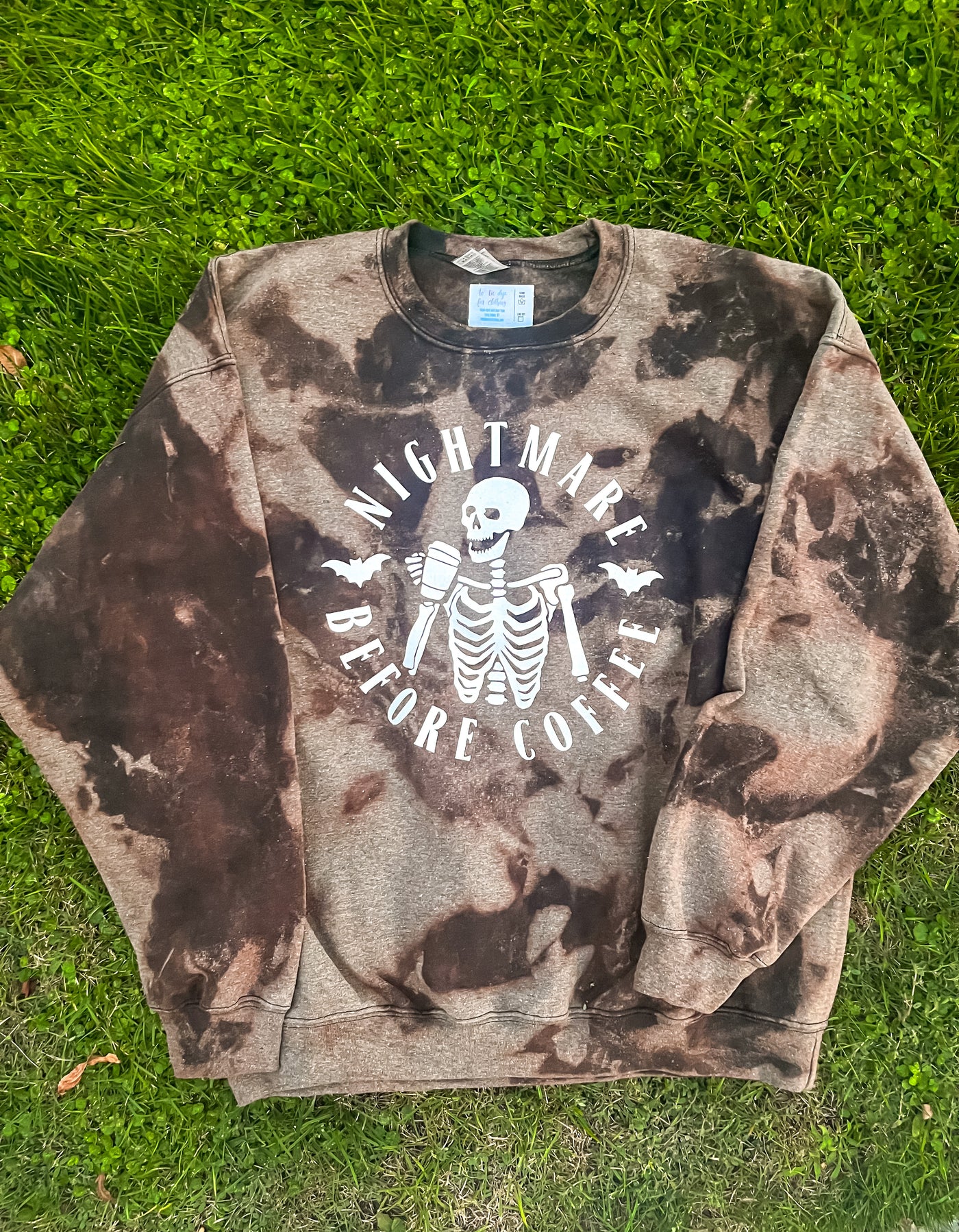 Adult Bleach Dye Crewneck Sweatshirt - Nightmare Before Coffee