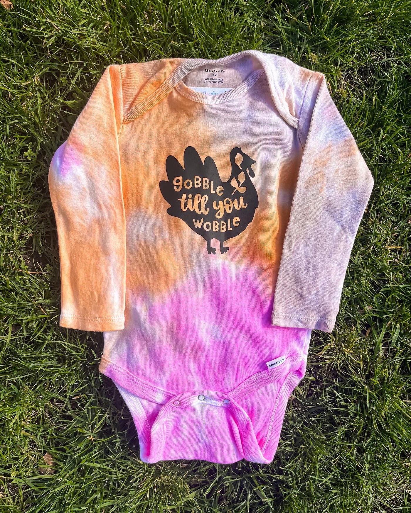 Baby Tie-Dye Holiday Long Sleeve Onesie - Gobble Till You Wobble