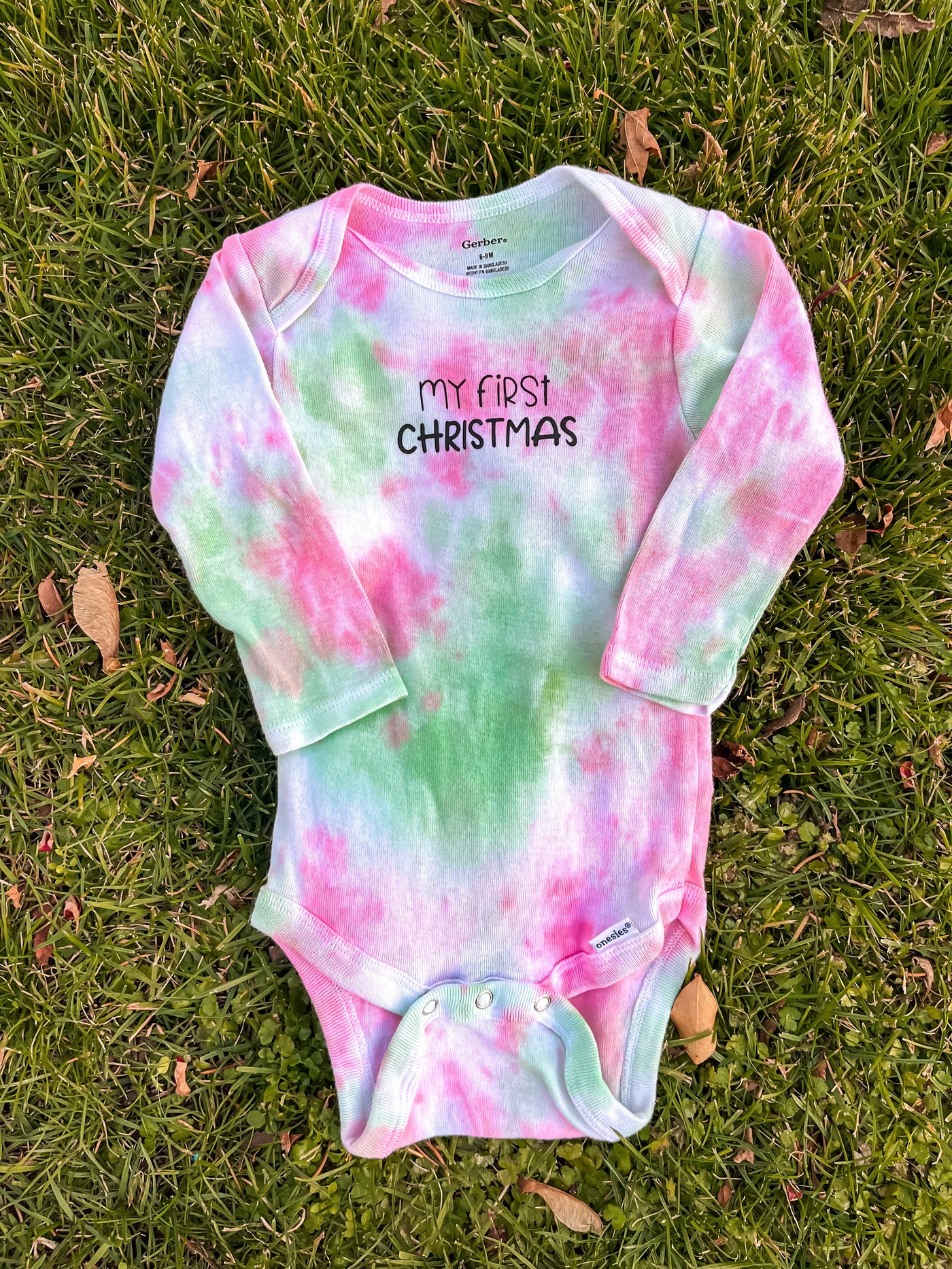 Baby Tie-Dye Holiday Long Sleeve Onesie - My First Christmas