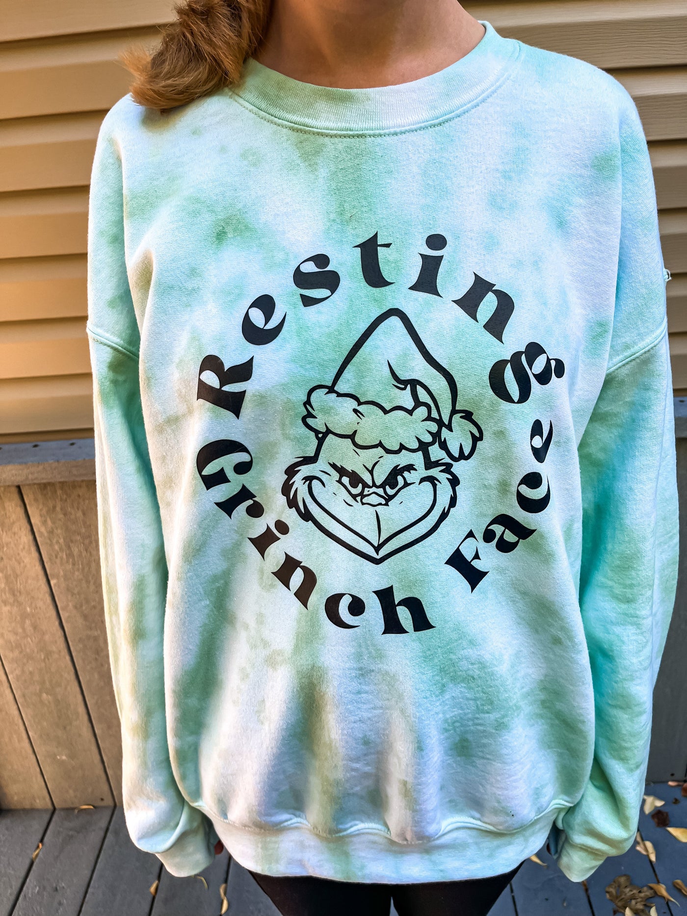 Adult Tie-Dye Holiday Crewneck Sweatshirt - Resting Grinch Face