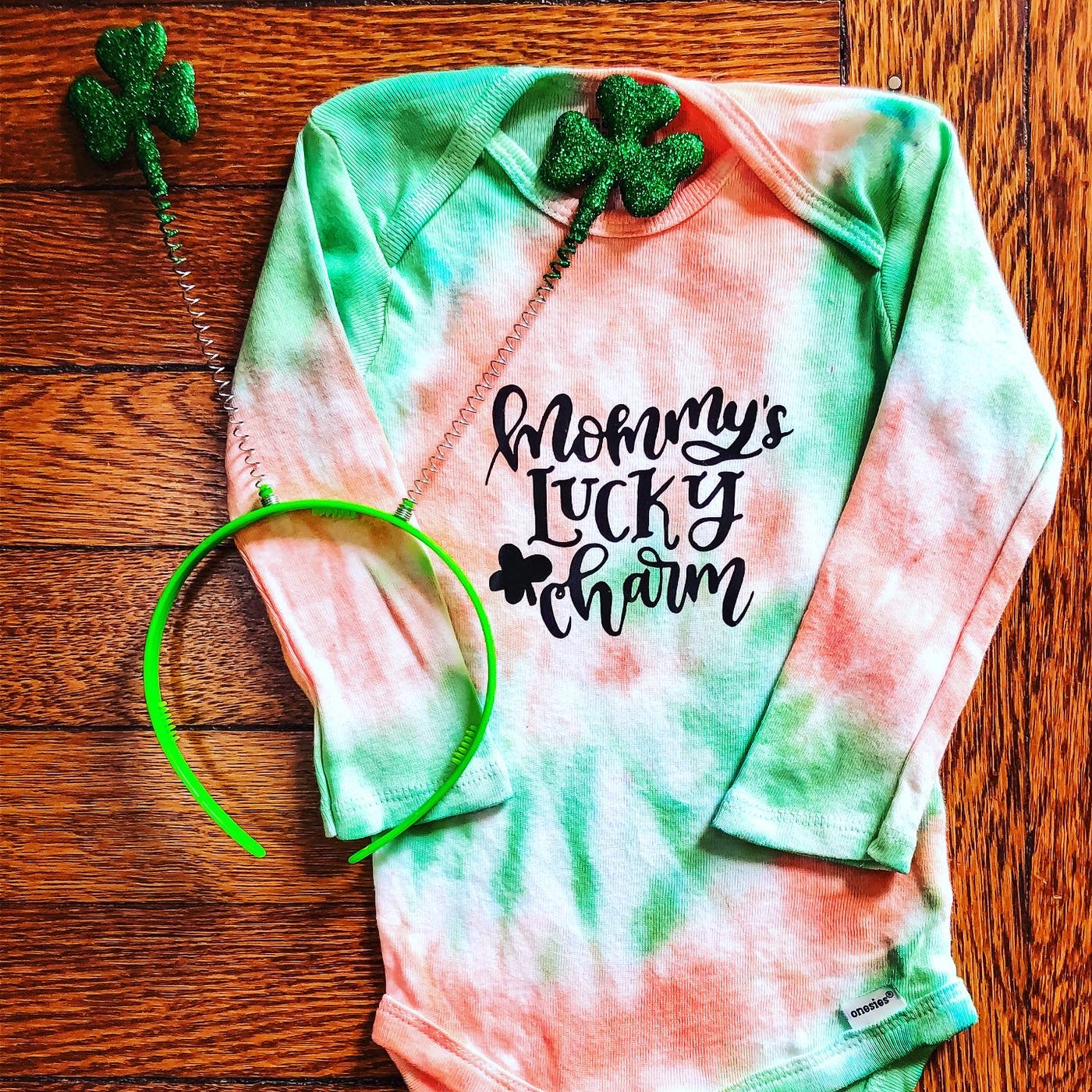 Baby Tie-Dye Long Sleeve Onesie - Mommy's Lucky Charm