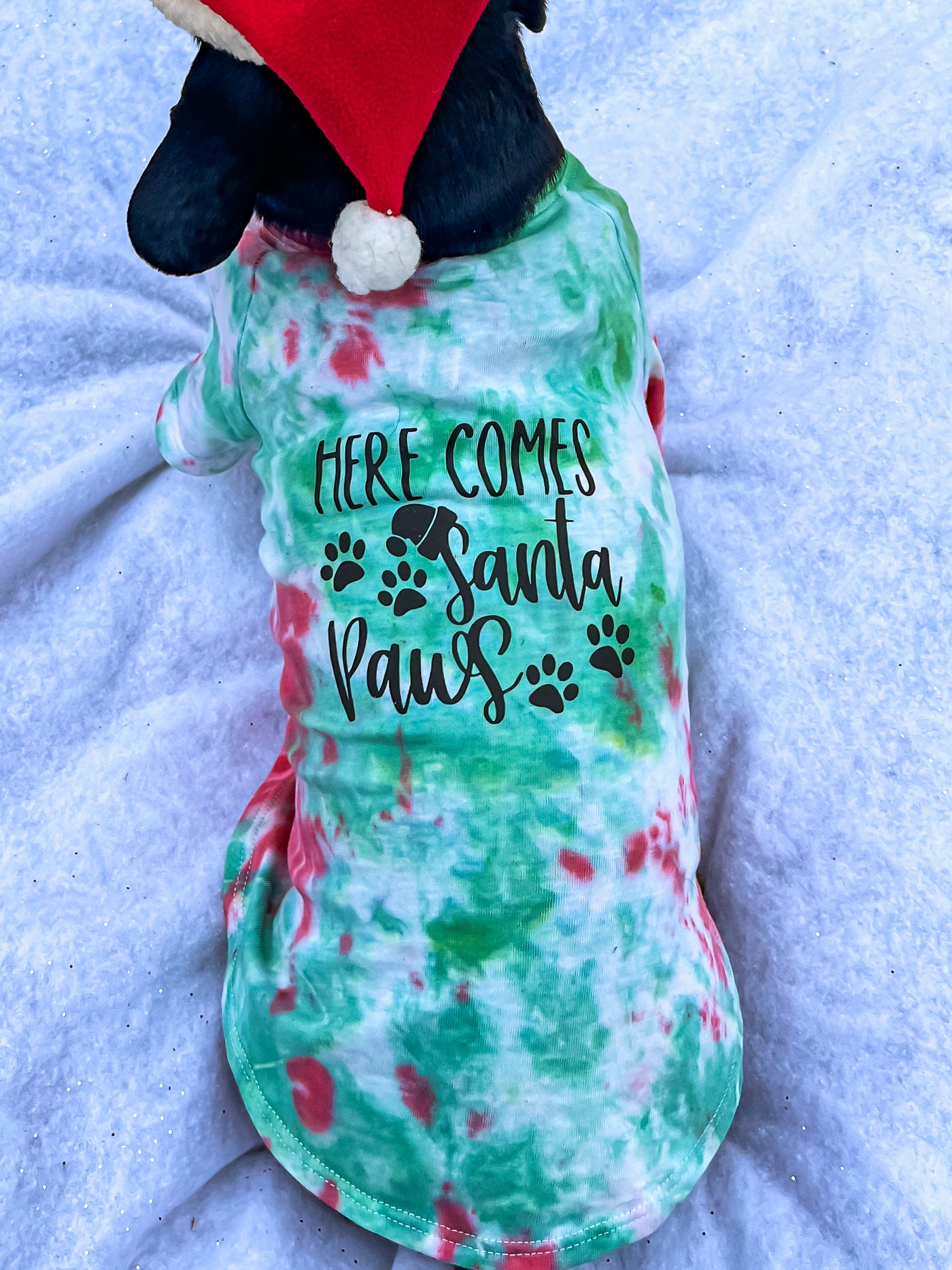 Holiday Tie-Dye Shirt for Pets - Here Comes Santa Paws