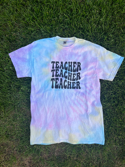 Adult Tie-Dye Short Sleeve Shirt - Teacher Teacher Teacher