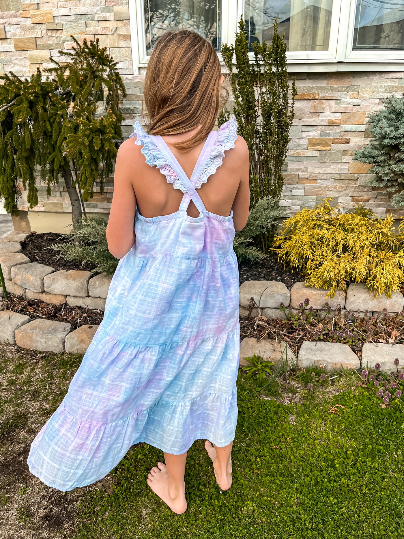 Girl's Tie-Dye Flutter-Sleeve Midi Dress