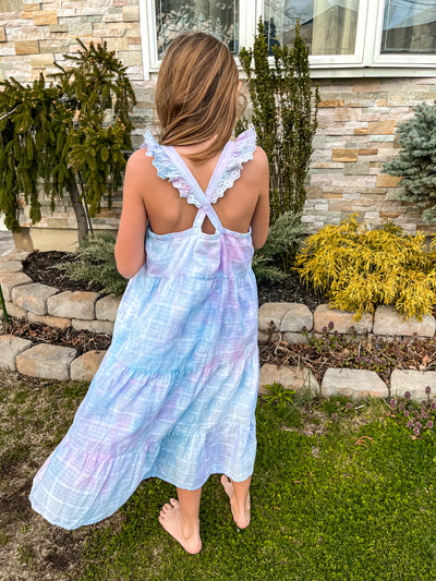 Girl's Tie-Dye Flutter-Sleeve Midi Dress